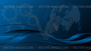 Globe, gears, waves, technology, background - vector clip art