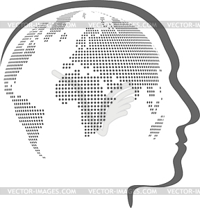 Head and globe, person, globe, logo, icon - royalty-free vector image