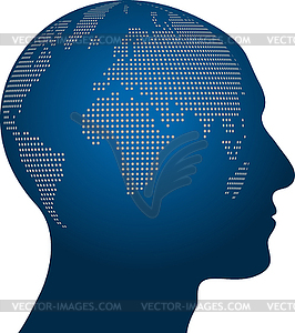 Голова и глобус, человек, глобус, логотип, значок - рисунок в векторе