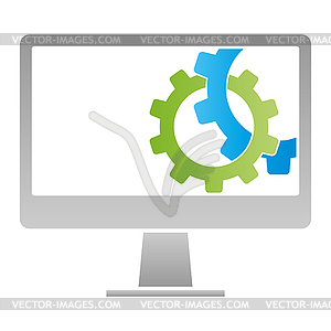 Computer, gears, PC, logo - vector clipart