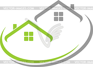 Two houses, roofs, real estate and roofer logo - vector clipart