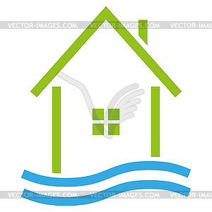 House and waves, vacation home, real estate logo - vector image