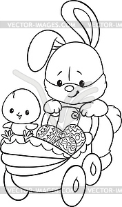 Coloring. Happy Easter. Cute Easter bunny. - vector image