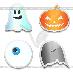 Set of Halloween stickers. Pumpkin, ghost, eye, R.I.P. - vector image