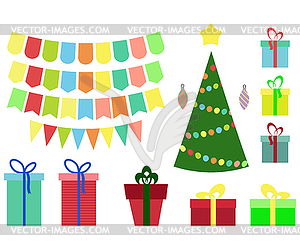 Christmas and New year set, gift box,ball, - vector image