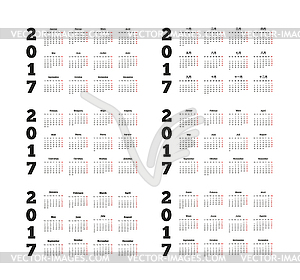 Набор 2017 год простых календарей на разных - клипарт в векторе
