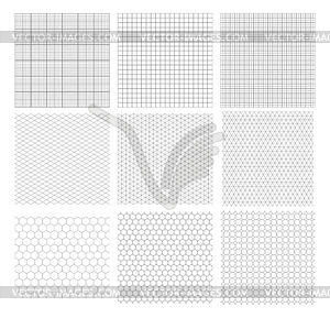 Набор из девяти серых геометрических сеток - иллюстрация в векторном формате