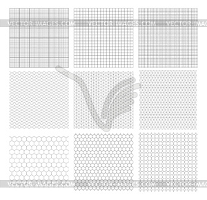 Set of nine gray geometric grids - vector clip art