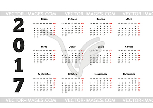 Simple calendar in spanish, - color vector clipart