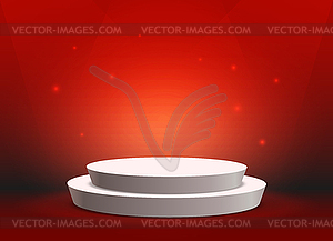 Empty template of white round podium on red - vector image