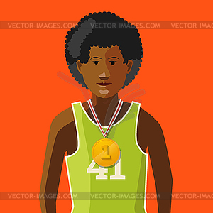 African athlete with golden medal for first place o - vector clipart