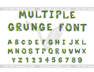 Multiple bright colors grunge font alphabet - vector clipart