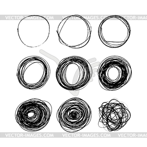 Set of nine scribble circles - vector clip art