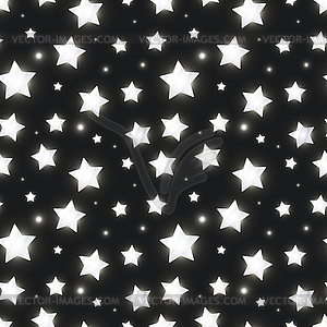 Glossy silver stars in dark, seamless pattern - vector clipart