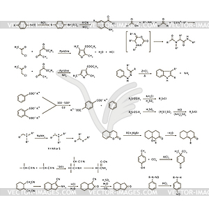 Large set of basic chemical reaction equations and - vector clipart