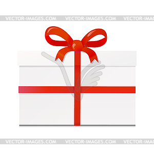 White gift box with red ribbon - vector clip art