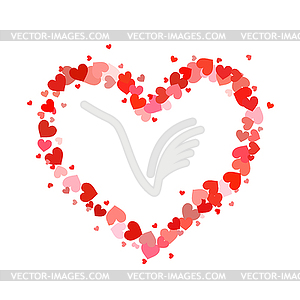 Heart contour made up of little pink and red hearts - vector image