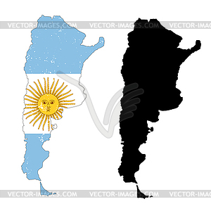 Argentina country black silhouette and with flag - vector image