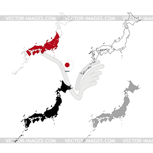 Japan country black silhouette and with flag on - vector image