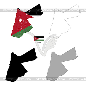 Jordan country black silhouette and with flag on - vector image