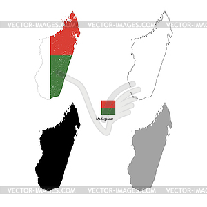 Madagascar country black silhouette and with flag o - vector image