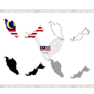 Malaysia country black silhouette and with flag on - vector clipart