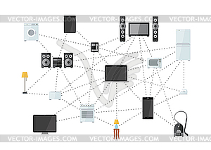 Дом техника сеть, Интернет вещей плоских - изображение в векторном формате