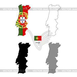 Португалия страна черный силуэт и с флагом на - изображение в векторном виде
