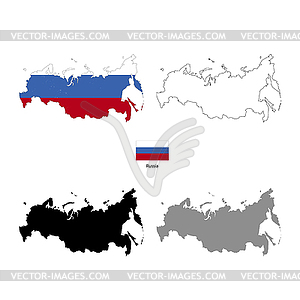 Россия страна черный силуэт и с флагом на - стоковый векторный клипарт