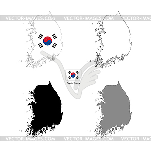 South Korea country black silhouette and with flag - vector clipart