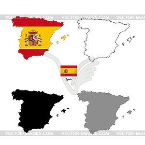 Spain country black silhouette and with flag on - vector image