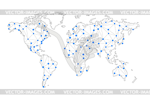 Telecommunication connection lines, world map - vector image