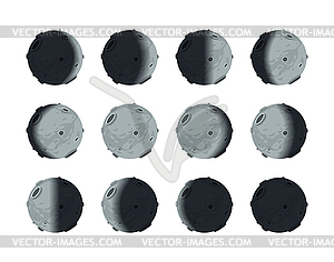 Whole cycle of moon phases of new to full - vector clipart