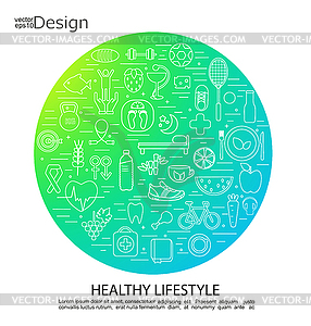 Healthy lifestyle concept symbols - vector clipart