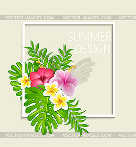 Summer frame with tropical flowers - stock vector clipart