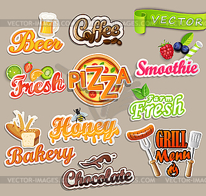 Set of food stickers - royalty-free vector clipart