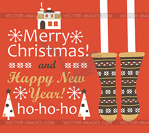 Merry Christmas and Happy new year Greeting Card - vector image