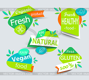 Современный набор здоровых органических пищевых этикетках - векторный дизайн