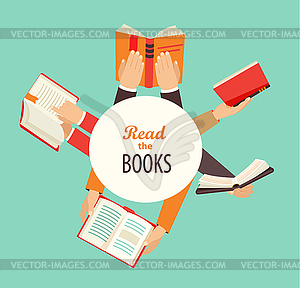 Set of hands holding books - vector image