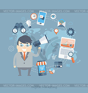 Flat design of business for digital marketing - vector image