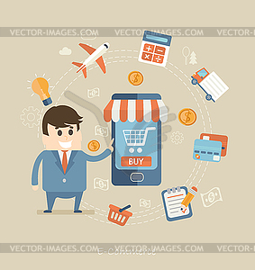 Flat design concept of e-commerce - vector clip art