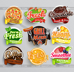 Set of food stickers - vector clip art