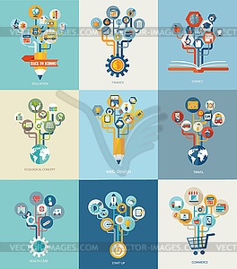 Abstract trees with icons for web design - vector image