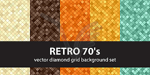 Diamond pattern set Retro 70`s. Seamless backgrounds - vector clipart