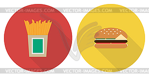 Flat set: French fries and hamburger - vector image