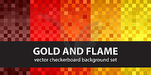 Checkerboard seamless pattern set Gold and Flame - vector image