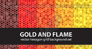 Hexagon seamless pattern set Gold and Flame - vector clip art