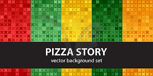 Абстрактный бесшовные модели набор Pizza Story - векторизованное изображение клипарта