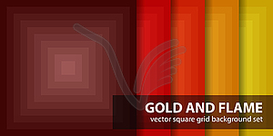 Square seamless pattern set Gold and Flame - color vector clipart