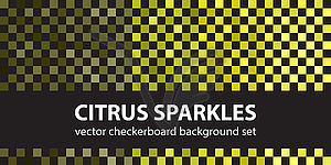 Checkerboard seamless pattern set Citrus Sparkles - vector clipart